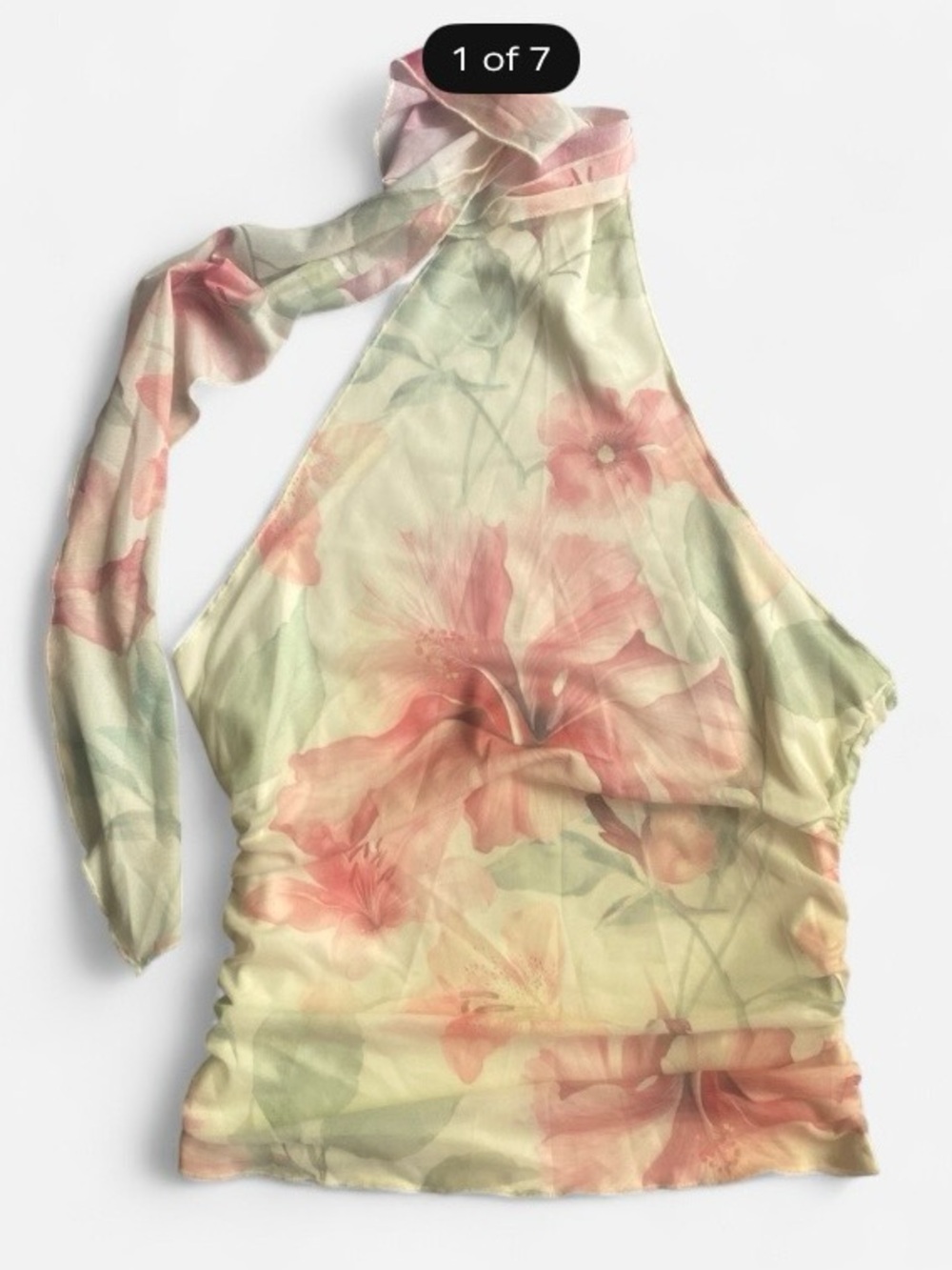 SHEIN BAE Yellow Floral Tropical Print Tie Neck Tank Top Size L